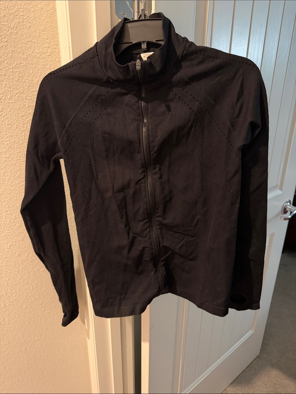 Fabletics Black Perforated Full-Zip Bomber Jacket